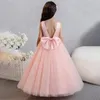 Dziewczyna sukienki sukienki dla dziewczynek Kokardka długie puszyste przędza bez rękawów różowy urodziny księżniczka