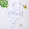 Kvinnors badkläder vit bikini dragsko ihålig tankini breda remmar rib baddräkt kvinnor 2-stycken Brasilien Micro Thong Beach baddräkt