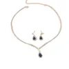 Halsband örhängen set obega 2 st. Blå kristallsten förnekande örhänge med bländande kubisk zirkon romantisk dagslitage smycken flicka gåva