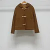 Women's Knits Coat 2024 Autumn/Winter Women Wooden Bolt Wool Felt Art Duffle Jacket Hooded Cardigan