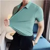 Casual shirts voor heren zomer elastische ijs zijden zijden korte mouw mannen hoge kwaliteit kleding eenvoudige luxe slanke fit zakelijke formele slijtage blouse