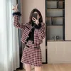 Work Dresses Autumn Winter Thick Tweed Fragrant Style Ladies Ostrich Hair Short Coat A-Line Skirt Two Piece Set Fashion Plaid Suits