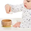 Baby Feeding Bowl Food Tableware Kids Wooden Training Plate Silicone Suction Cup Removable Wooden Fork Spoon Childrens Dishes 240321