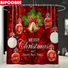 Rideaux de douche Joyeux Noël Curtain de salle de bain Set Bell Red Bow Printing Woilet Cover Piedstal Taps Tapis de bain de tapis antidérapant