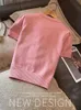 Sweater Womens Street Fashion Pullover Round Neck Short Sleeves With Diamond Chic Embroidery Star Pink Knitted T Shirt 240321