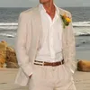 Мужские костюмы бежевый бежевый льняная свадьба для Men Beach 2 PCS Groom Tuxedo Summer American Style Jutd с брюками 2024