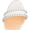 Sandals Fashion Silvery Rivet Cross Straps Women Thin High Heel Beauty White Leather Summer Party Shoes