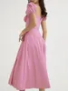 Sukienki imprezowe Summer 2024 Elegancka sukienka damska bańka dojeżdżającego dojeżdżającego koronki z krótkim rękawem dzielona A-line środkowa długość bohemian wakacje