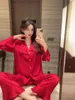 Home Clothing 2 Piece Pajamas Set Women Clothes Spring Doll Callor Jacquard Satin Sleepwear Shirt Pants Nightwear Female Loungewear