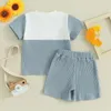 Roupas conjuntos de roupas para crianças meninos de verão contraste colorido com nervuras de lança curta de manga curta e shorts de cintura elástica 2pcs Conjunto de roupas