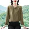 Blouses pour femmes printemps 2024 Chic Elegant Fashion Shirt esthétique Femme Couleur solide Bouton rayé Loose Arme Casual Cotton Linen Top