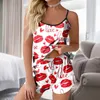 Home Clothing Heart Love Drucken Frauen Pyjama Sets Valentinstag weibliche Kleidung Spaghetti Top Mid-Rise Elastic Shorts Bezahlung