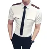 Chemises décontractées pour hommes Fashion Summer Slim Shirt Shirt Nightclub Sauter Robe Barber Buffre Homme Business Tops Air Iniforme