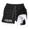 Anime Graphic 2 in 1 compressiekorts voor mannen Gym Training Lopen met telefoonzakken Athletic Quick Dry Activewear 240325