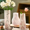 Vase 1PCピンクガラスヒョウプリントVase Hydroponic FlowerPlanter Living Room Tabletop Decoration