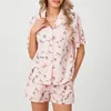 Home Clothing Hirigin Women Cartoon Pajamas Shorts Set Cute Print Short Sleeve Button Down Shirt Pants 2 Piece Jammies Loungewear