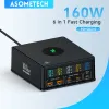 Chargers 160W 5 Port USB -зарядное устройство Staion с 15 Вт беспроводной зарядки быстрого зарядного устройства USBC PD 65W быстрое зарядное устройство для iPhone14 13 Samsung Ноутбук