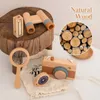 Baby Wooden Montessori Toys Câmera de madeira Aventura ao ar livre Magniing Glass Telescope Compass Faca para crianças Presente 240327