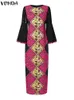 Casual jurken Vonda dames elegante maxi jurk 2024 vintage flare mouw feest zonsondergengooier rrtro kanten patchwork bedrukte mantel losse vestido