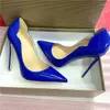 Sapatos de vestido Blue sexy saltos altos mulheres apontadas fêmeas para mulheres PU Couro Stiletto Bombas Vintage