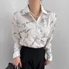 Women's Blouses Neploe 2024 Spring Sketch Graffiti Simple Lapel Neck Loose Shirts Women Y2k Long Sleeve All-match Blusas Mujer