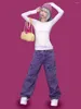 Женские джинсы Rororiri Большой размер грузовые карманы мешковатые женщины упругие талия широкие ноги 90 -х годов ретро -фигурист