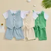 Ensembles de vêtements nés Baby Boy Gentleman Set Vêtements d'été T-shirt Button à manches courtes avec short à suspense et gilet