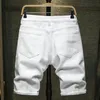 Summer White black Men Ripped Hole Denim Shorts Slim Casual Knee Length Short Straight Hole Jeans Shorts Bermuda for men 240402