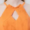 Sukienki swobodne jedwabne georgette Marigold Orange Bodycon Chic Slewale Folds Elegancka Backless Pasp Evening Party Kobieta sukienka AE1038