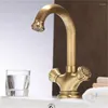 Bathroom Sink Faucets Basin Faucet Antique Bronze Carved Dual Handle & Cold Mixer Kitchen Tap Lavatory