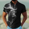 動物の牛のパターンプリント、完全な管理されたTemuを備えた男性の新しいポロシャツ