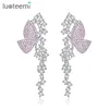 Boucles d'oreilles en peluche Luoteemi Cubic Zirconia Rose papillon Luxury Bohême rhodium plaqué CZ Mariage pavé Boucle d'oreille