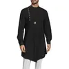 Ethnic Clothing 2024 Men Muslim Abaya Stand Collar Long Sleeve Islam Arab Kaftan Solid Color Thobe Casual Shirts Summer