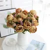 Decorative Flowers Silk 13 Heads Peony Flexible Handmade Artificial Floral Art Flower Bouquet Valentine's Day