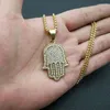Pendant Necklaces Hip Hop Full Zircon Pave Bling Iced Out Fatima Hand Pendants Necklace Mens Gold Color 316L Stainless Steel Chain Jewerly