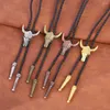 Bogen Golden für Männer amerikanische Cowboy -Kleidungsstück Accessoire Verstellbarer Bullenkopf Western Bolo Anhänger Halskette