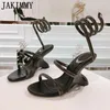 Sandals Summer Summer High Heel Women Open Tee Tee Wedge Snake Strap Designer Dressy Shoes Sexy Runway Party Wedding