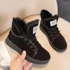 Boots Ankle Snow Women 2024 In Winter Warm Fashion Designer Platform Casual Suede Lace Up Thick Plush Flats Short Boot