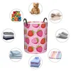 Laundry Bags Folding Basket Pink Strawberries Round Storage Bin Large Hamper Collapsible Clothes Toy Bucket Organizer