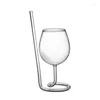 Wine Glasses Creative Red Glass Cocktail Whiskey Clear Juice Cup Goblet With Drinking Tube Straw For Home Restaurant Bar