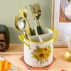 Kitchen Storage Iron Retro Chopsticks Holde Vintage 4 Compartment Separated Chopstick Bucket Drying Metal Cutlery Organizer Countertop