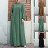 Ethnische Kleidung Muslimische Kleidung Frauen Langarm Eid lässig einfarbige Abaya Caftan Kaftan Kleider Ramadan Abayas Vestido Reißverschluss Robe