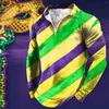 Men's T Shirts Male Spring And Summer Zipper Carnival Long Sleeve Lapel Full Print Holiday Celebration Shirt Streetwear Tops 2024