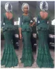 Arabische Spitzen -Prom -Kleider Mermaid Sheer Neck Plus Size Afrika Illusion 34 Ärmeln Abendkleid ASO EBI SEXY RACK PEPLUM FORMAL P8902379
