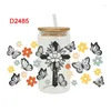 Adesivos de janela 3D UV DTF transfere 16 onças de xícara de flores e borboleta impressa para couro de cerâmica de vidro diy etc. D2482