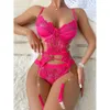 Solide kleur sexy kanten ondergoed bh top sexy lingerie 3 stuks set vrouwen sexy lingerie ondergoed