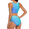 Moda de banho feminina Sexy Blue Splash Bikini Swimsuit Ruíndo Doce Canda High Padrive Bikinis Set Hollow Out Swimsuits BIQUININI