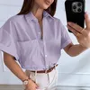 Kvinnor BLOUSES Office Lady Temperament Slim Women 2024 Summer Elegant Multi-Color Pocket Shirt Casual Short Sleeved Single Breasted Top