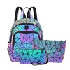 Réglez les sacs à dos géométriques Sac aux sacs à bandouliers féminins sac à dos sac à dos 3pc école lumineuse holographique arrière pack 240329