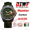 43 mm Dweller Dweller Hunter Carbon Carbon A3235 MENS AUTOMATICO ORGHIO DIWF V3 Script arabo verde Dialtra Nylon Strap Super Edizione Sia scheda seriale PureTime RELOJ HOMBRE PTRX F2